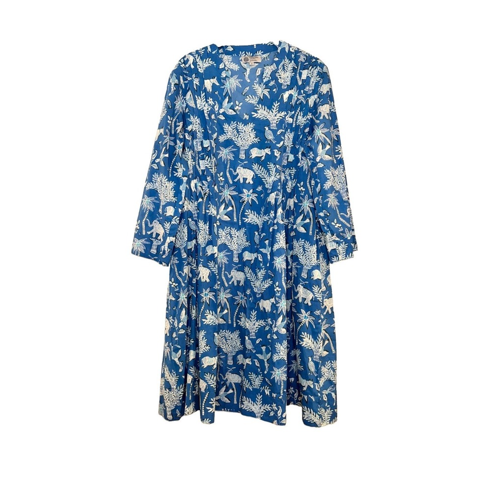 Handprint Dream Apparel Jungle Dress 100% Cotton Blue Elephant Bird Summer S